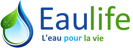 Logo de la marque Eaulife - L'eau pour la vie, avec une goutte d'eau bleue et une feuille verte