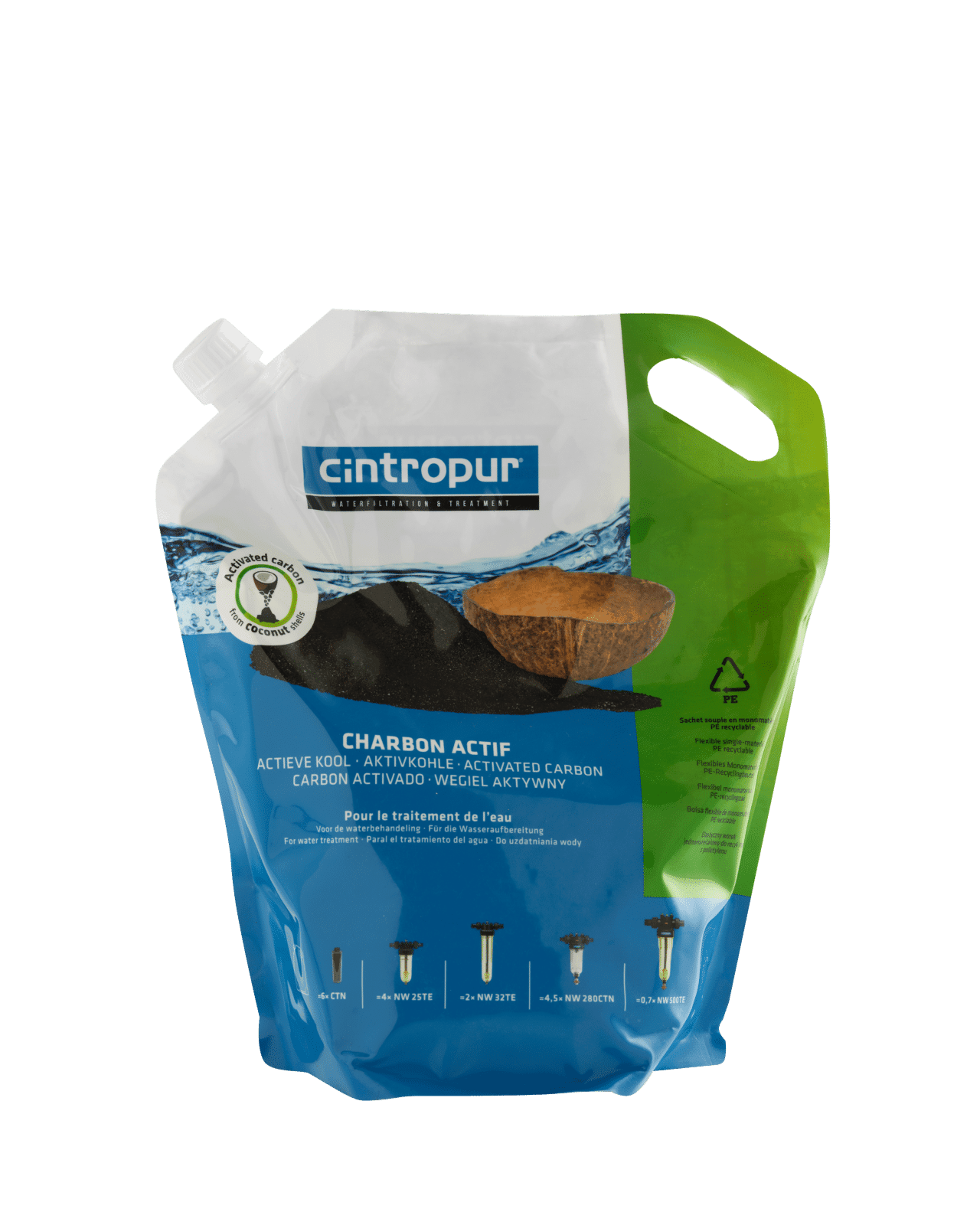 Charbon actif Cintropur – Filtration et traitement de l'eau Sachet de charbon actif Cintropur pour traitement de l'eau - Conditionnement en vrac avec coques de noix de coco