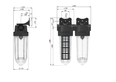 Schéma technique et dimensions du filtre Cintropur SL 240 DUO-CTN 1″ ou 3/4″